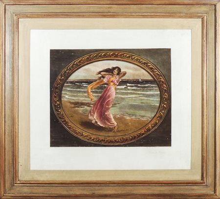 DONNA IN RIVA AL MARE - SUMMER BREEZS litografia - lithograph, in cornice...