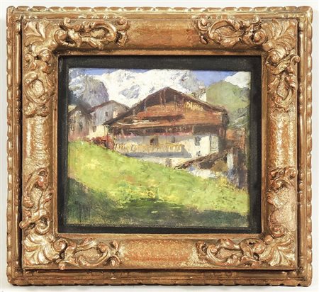 GIOVANNI GIANI (1866-1937) Paesaggio di montagna con case - Mountain...