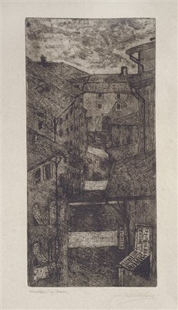 Giovanni Bartolena (Livorno, 1866 - 1942) SCORCIO DI PAESE Acquaforte, mm....