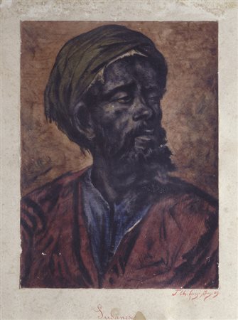 Luigi Bey SUDANESE, 1889 Olio su cartoncino, cm. 29,5x22 Firma in basso a...