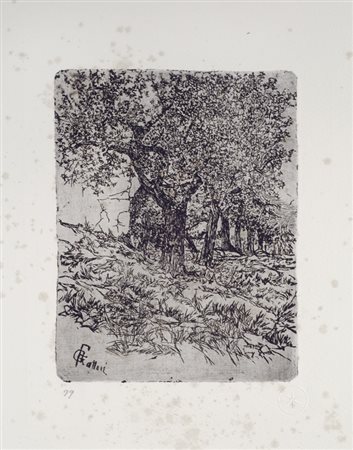 Giovanni Fattori (Livorno, 1825 - Firenze, 1908) ALBERI Acquaforte,...