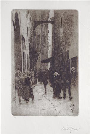 Telemaco Signorini (Firenze, 1836 - 1901) IL GHETTO: PIAZZA DELLA FRATELLANZA...