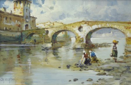 Roberto Scalvini (Brescia, 1950) PONTE Olio su compensato, cm. 25x17 Firma in...