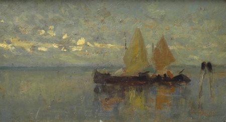 Attr. a Guglielmo Ciardi LAGUNA A VENEZIA Olio su tavoletta, cm. 10x17,5...