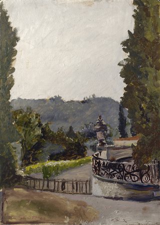 Gustavo Sforni (Firenze, 1888 - Bologna, 1939) GIARDINO Olio su cartone, cm....