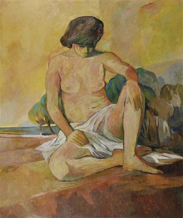 NESI RENATO Treviso 1923 - 2004 Figura nel paesaggio 1962 olio su tela...