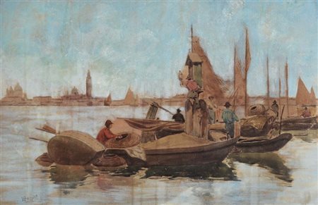 ZANETTI ZILLA VETTORE Venezia 1864 - Milano 1946 Pescatori tecnica mista su...