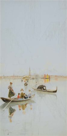 MAINELLA RAFFAELE Benevento 1856 - Venezia 1941 Barche in laguna acquerello...