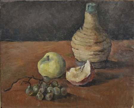 DE GRADA RAFFAELE Milano 1885 - 1957 Natura morta con fiaschetto 1954 olio su...