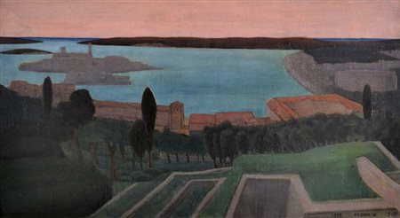 CADORIN GUIDO Venezia 1892 - 1977 Paesaggio marino 1949-1955 olio su tela...