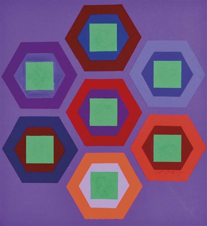 VASARELY VICTOR Pecs 1908 - Parigi 1997 Hat Vert 1985 tecnica mista e collage...