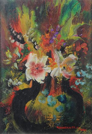 Giandante X Vaso di fiori, 1969 olio su tavola, cm. 50x35 firmato e datato in...