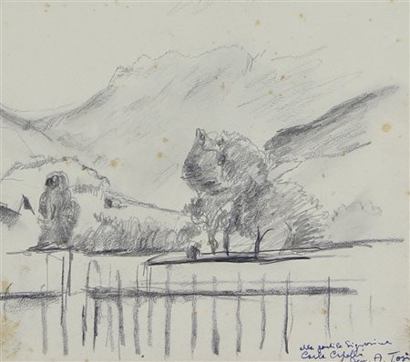 Tosi Arturo Paesaggio, 1947 disegno su carta, cm. 21,5x24 firmato in basso a...