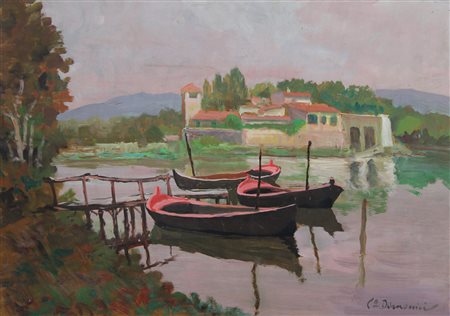 Domenici Carlo Barche olio su faesite, cm. 50x70 firmato in basso a destra...