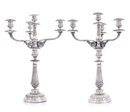 ARGENTI D'EPOCA COPPIA DI CANDELABRI IN ARGENTO, MILANO, 1820 CA., ARGENTIERE...