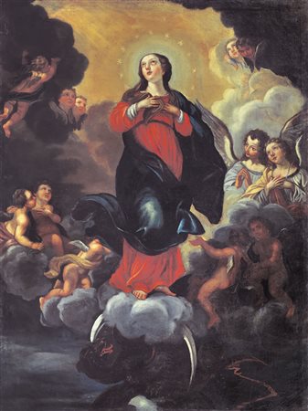 PITTORE LOMBARDO DEL XVIII SECOLO Immacolata concezione e angeliOlio su tela,...