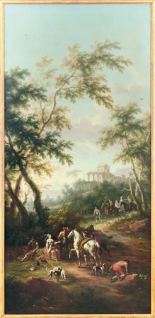 CIGNAROLI VITTORIO AMEDEO Torino 1730 - 1800Paesaggio con sosta di cacciatori...