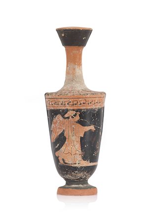 ARCHEOLOGIA LEKYTHOS ATTICO IN TERRACOTTA VERNICIATA A FIGURE ROSSE, V SEC....