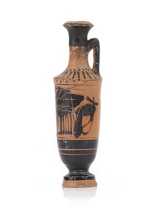 ARCHEOLOGIA RARO LEKYTHOS ATTICO IN TERRACOTTA VERNICIATA A FIGURE NERE, V...