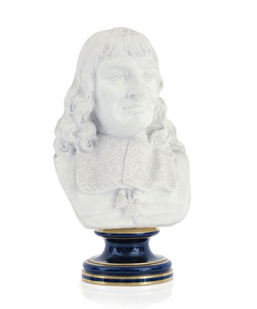 SEVRES BUSTO IN BISCUIT, SEVRES, 1880, raffigurante un letterato (Molière ?),...