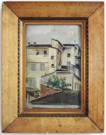 SCORCIO DI PAESE olio su tavoletta, in cornice cm 21x14