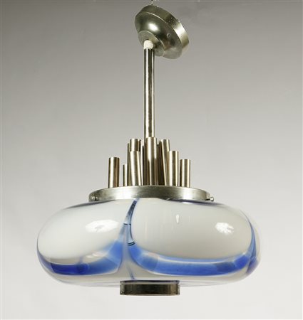 VISTOSI LINO. Grande lampadario inn metallo cromato e vetro. Lamp in chromed...