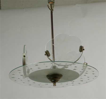 Lampadario. Ceiling lamp. Vetro. Cm 44x91. Produzione italina: elegante...