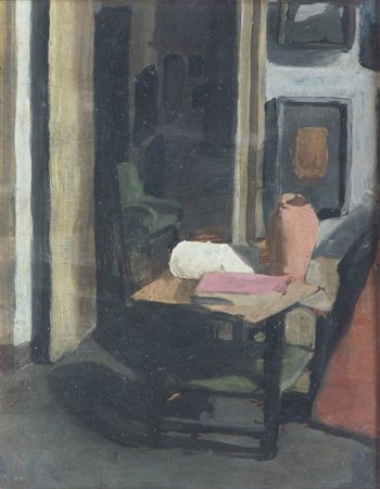 CASORATI FELICE Novara 1883 - 1963 Torino "Interno" 1928 31,5x25 olio su...