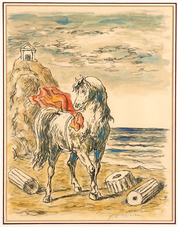DE CHIRICO GIORGIO Volos 1888 - 1978 Roma "Cavallo in riva al mare" anni '960...