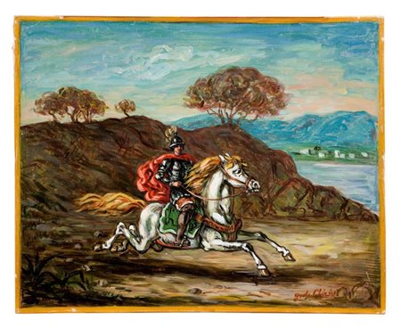 DE CHIRICO GIORGIO Volos 1888 - 1978 Roma "Cavaliere con manto rosso" 40x50...