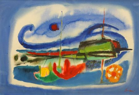 PAULUCCI ENRICO Genova 1901 - 1999 Torino "Marina" 1970 40x50 gouache su...