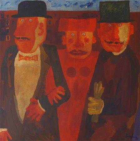 BORGHESE FRANZ Roma 1941 - 2005 "Trio" 1974 70x70 olio su tela Opera firmata...