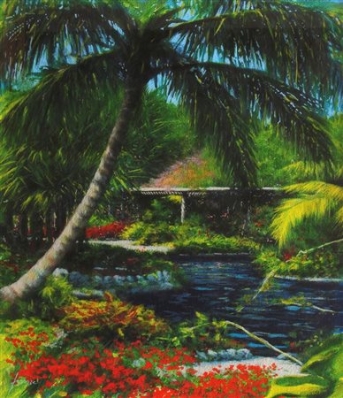 FISSORE DANIELE Savigliano (CN) 1947 "Paesaggio tropicale" 1984 51x44 olio su...