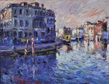 COSTANTINI DINO Burano 1940 Canal grande olio su tavola 38x48 firma in basso...