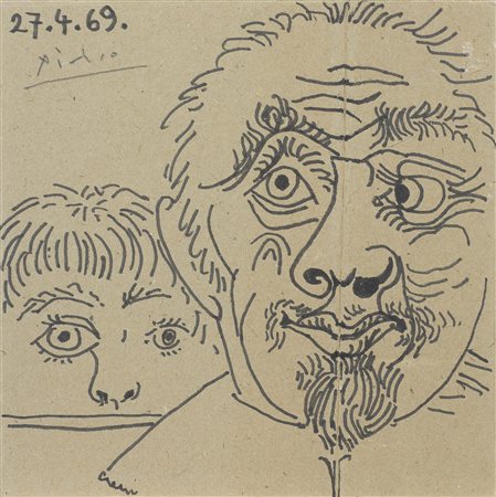 Pablo Picasso Malaga 1881 - Mougins 1973 Deux Têtes, 1969 Inchiostro su...