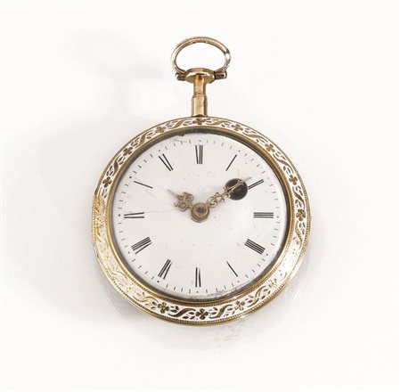 OROLOGIO DA TASCA, ANONIMO INGLESE 1800 CIRCA, IN ORO GIALLO, SMALTI E ROSE...