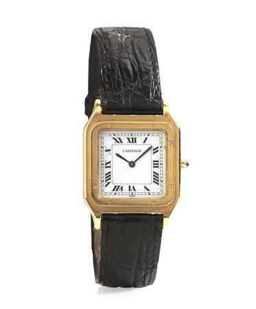 OROLOGIO DA POLSO CARTIER SANTOS IN ORO GIALLO 18 KTCassa carrè, lunetta con...