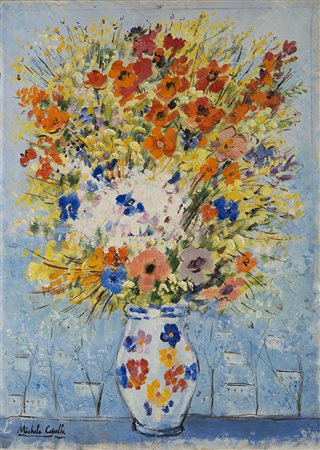 Michele Cascella (Ortona 1892 - Milano 1989) - "Vaso di fiori" 1971 olio su...