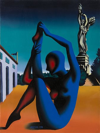 Kostabi Mark (Los Angeles 1960) - "New monument" 1998 olio su tela, cm 61x45...