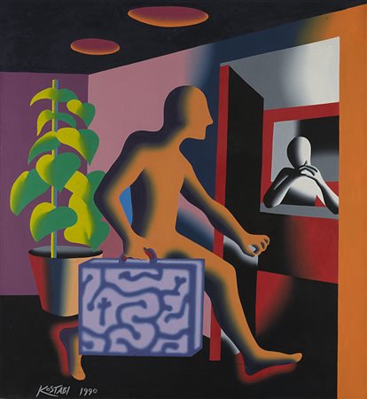 Kostabi Mark (Los Angeles 1960) - "Brain division room 222" 1990 acrilico su...