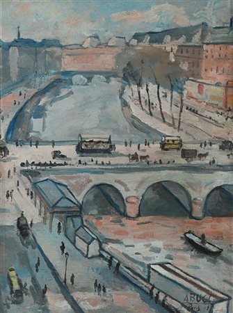 Anselmo Bucci (Fossombrone 1887 - Monza 1955) - "Paris" 1914 olio su tavola,...