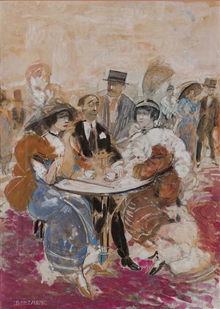 Aroldo Bonzagni (Cento 1887 - Milano 1918) - "Al caffè" 1912 ca tecnica mista...