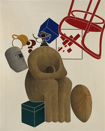 Emilio Tadini (Milano 1927 - 2002) - "Archeologia con de Chirico" 1972 olio...