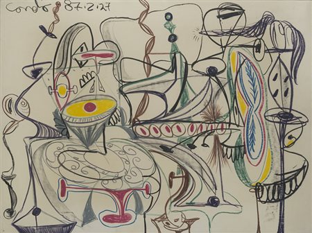 George Condo (Concord 1957) - "Senza titolo" 1987 tecnica mista su carta, cm...