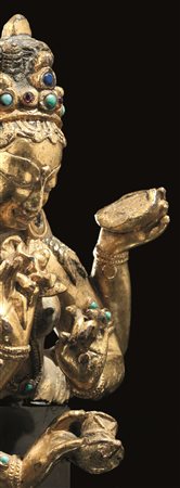 FRAMMENTO TIBET SECC. XV-XVIin bronzo dorato con pietre semipreziose,...