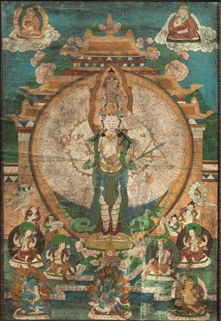 THANGKA, TIBET, SECC. XIX-XX dipinto su tela raffigurante...