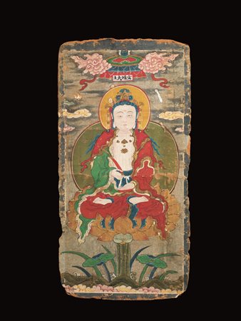 THANGKA, CINA, SEC. XIXpittura su seta riportata su cartoncino, raffigurante...