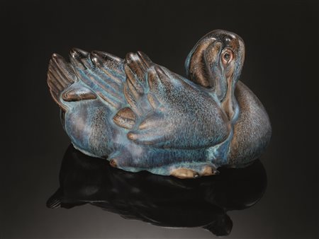 PAPERA, CINA, SEC. XIXin porcellana, lung. cm 20&nbsp;A porcelain duck, China...