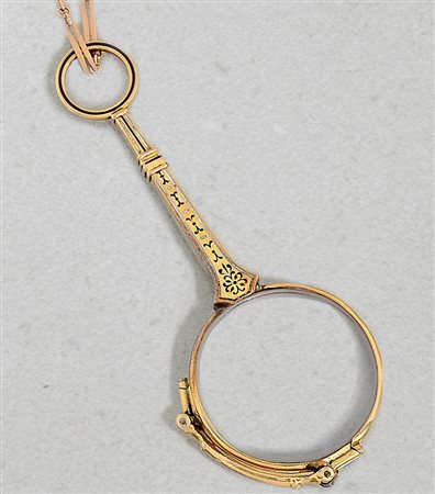 GIOIELLI VARI LORGNETTE INIZIO XX SECOLO. In oro giallo 18 kt smalto...