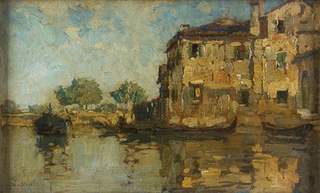 CAMILLO BORTOLUZZI Treviso 1868 – Dolo 1933 Venezia Olio su tavola, cm 24 x...